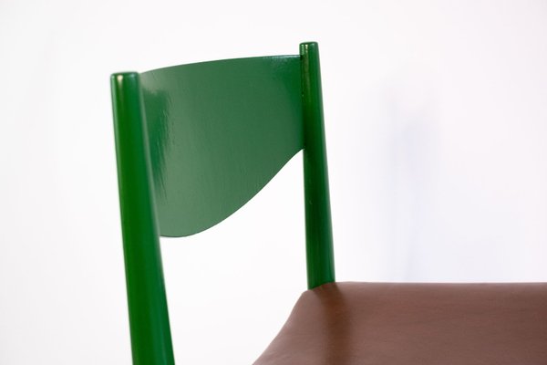 Thonet Stuhl, grün lackiert - braunes Polster